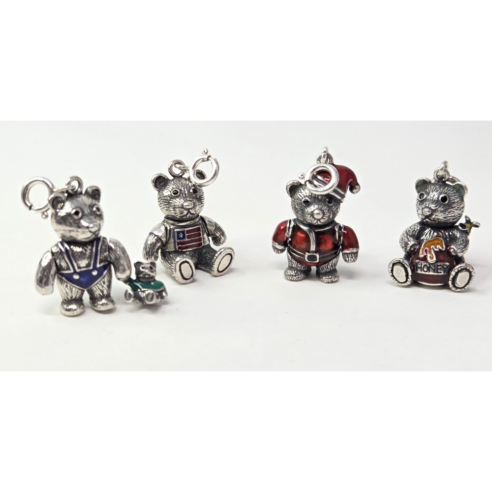 Sterling 925 Bearables Enamel Articulated Teddy Bears Charms 4 PC VTG LT QVC 35g